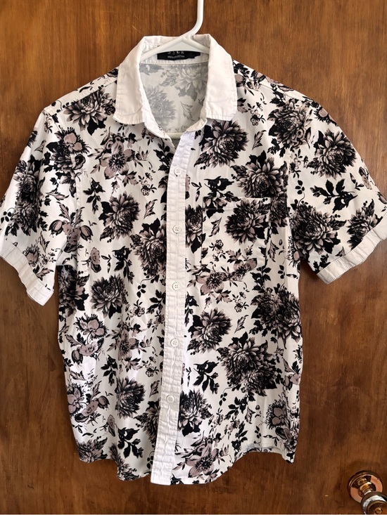 SSLR Other - Men's Short-Sleeve Floral Button-Down Shirt - White/Black